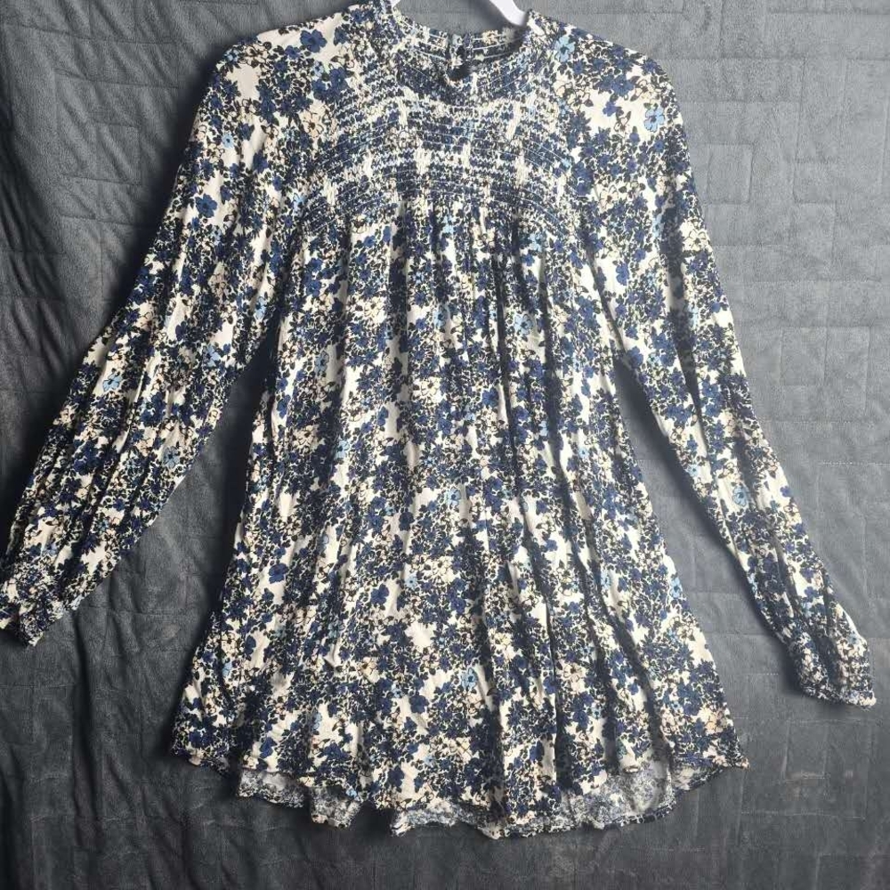 Free People Blue and White Floral Sweater